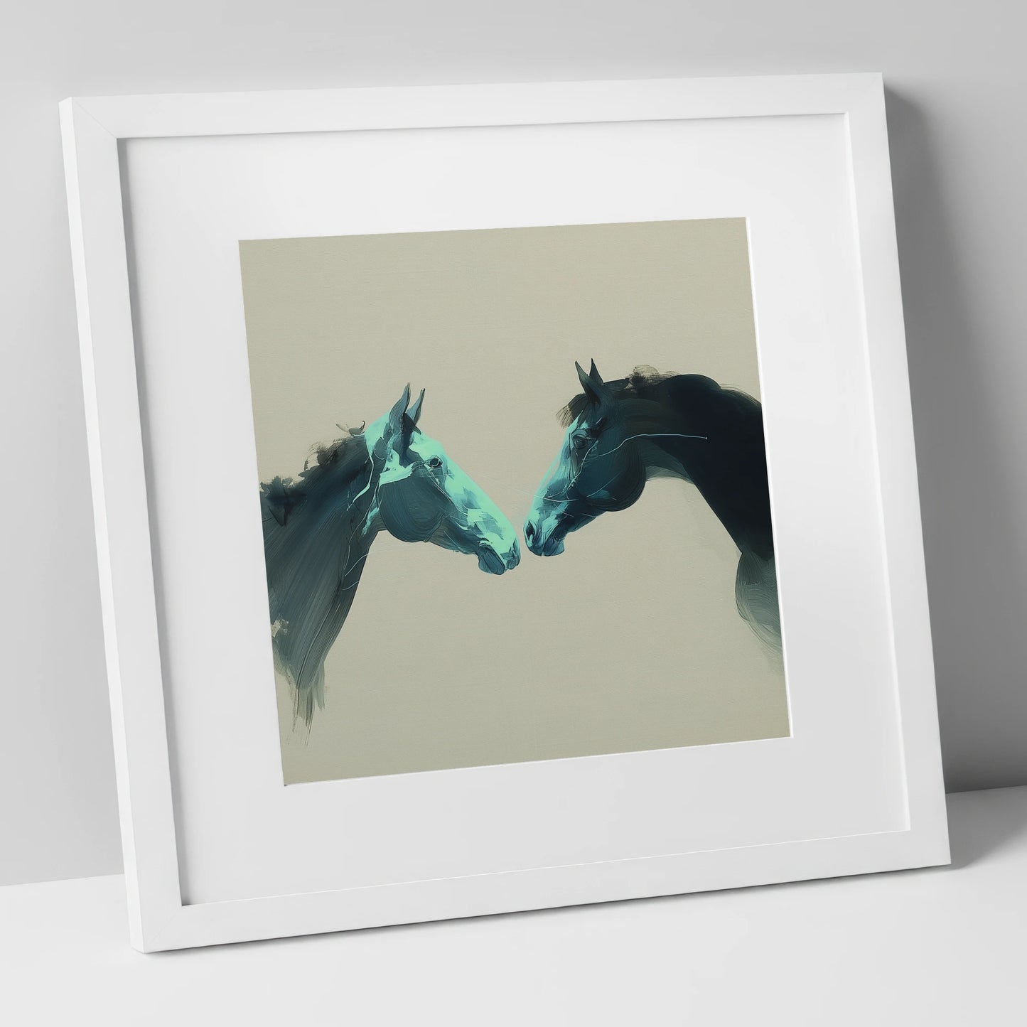 Quiet Connection horse portrait art print in white frame