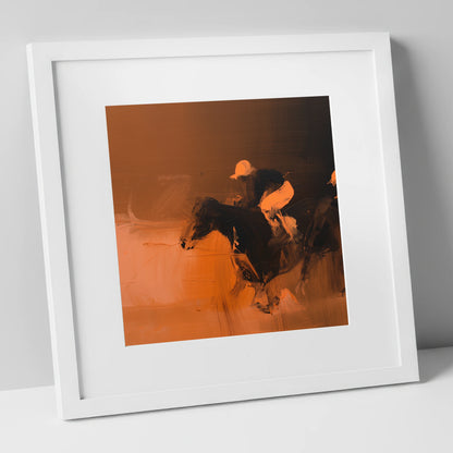 Amber Sprint racing horse art print in white frame