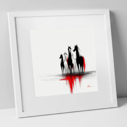 Shadows in Scarlet wild horses art print in white frame