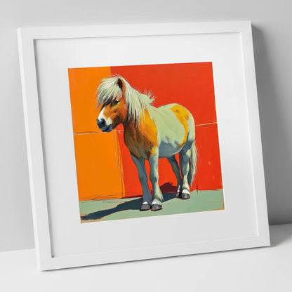Vibrant Pony Portrait horse breed art print in white frame