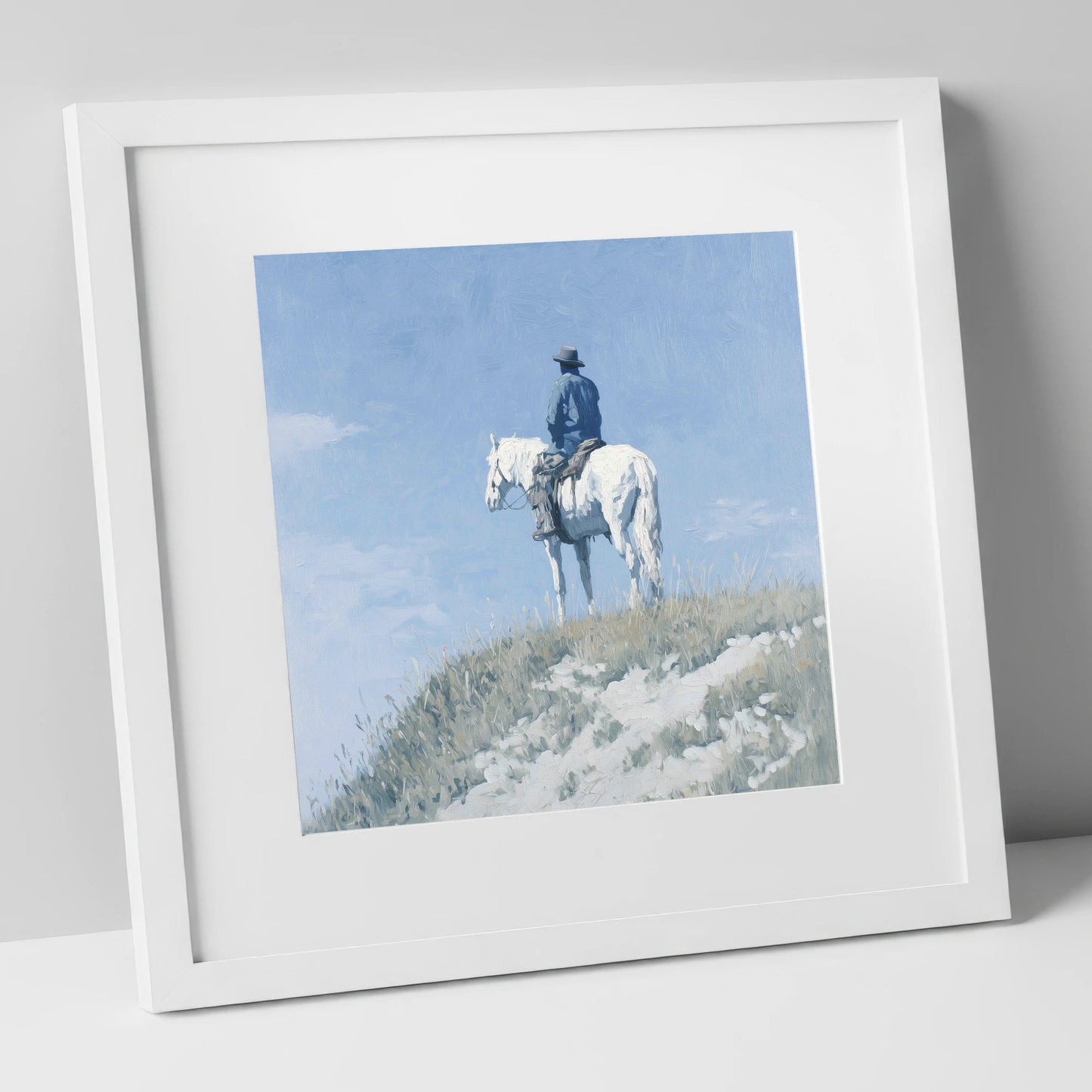Solitude on the Ridge western horse art print in white frame