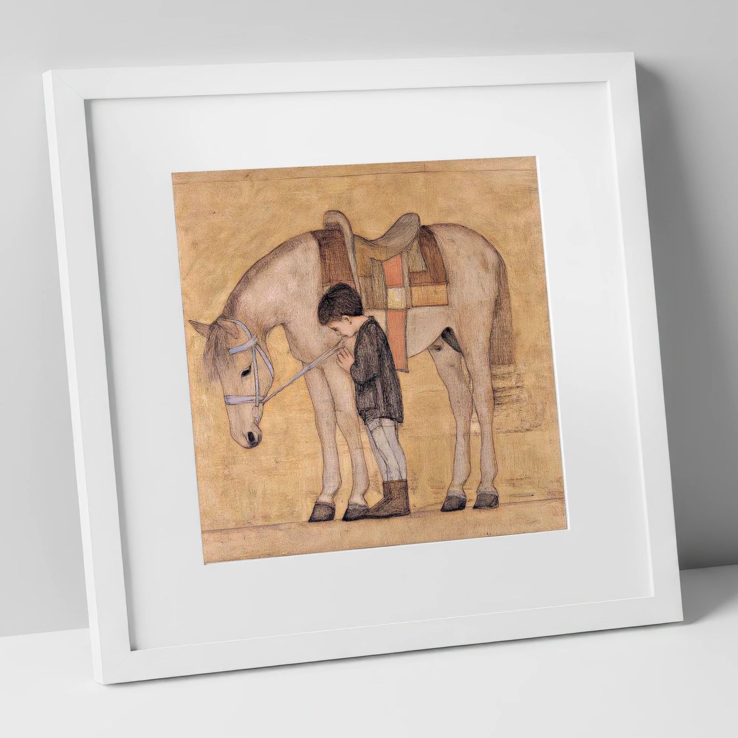 The Quiet Bond horse & rider art print in white frame