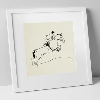 The Perfect Arc show jumping horse art print in white frame