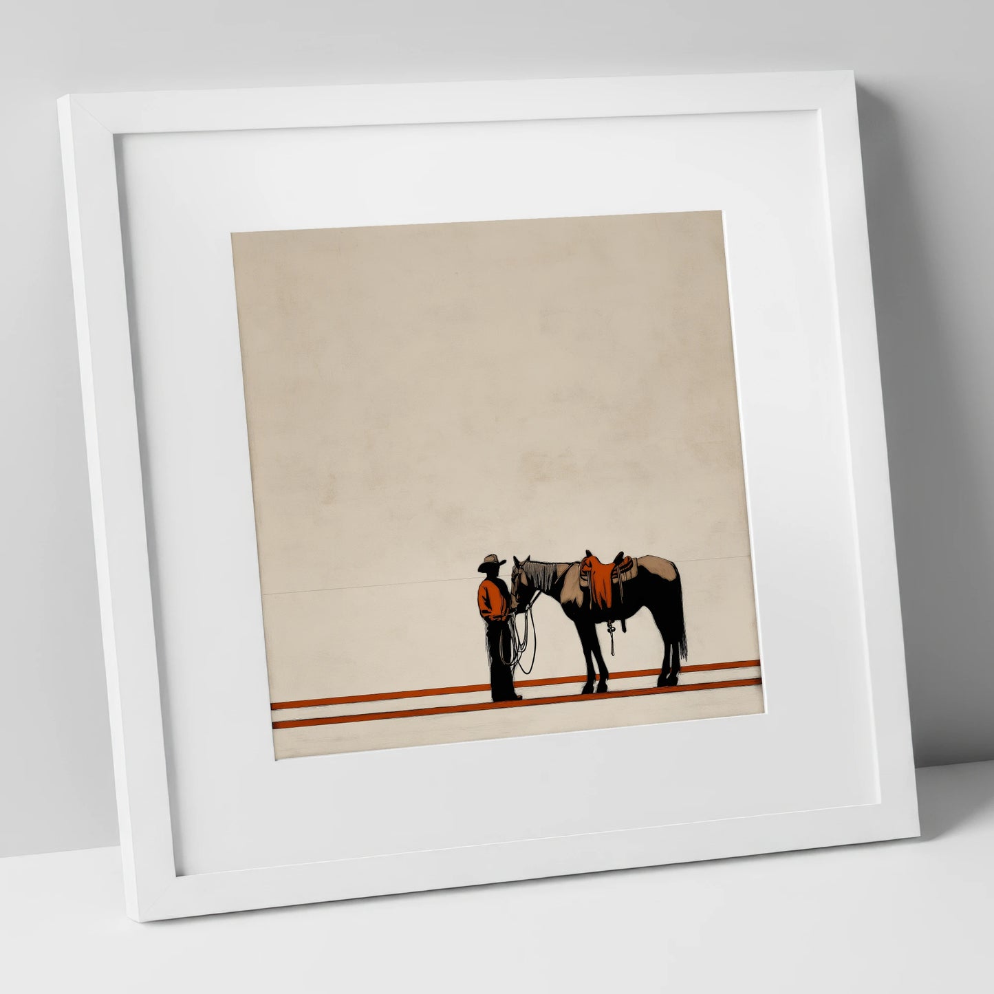 The Quiet Horizon western horse art print in white frame