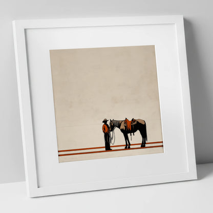 The Quiet Horizon western horse art print in white frame