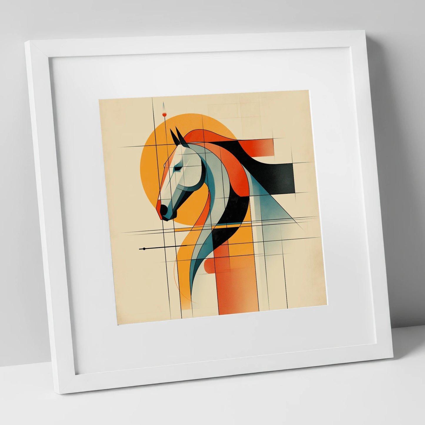 Structured Equine Harmony horse portrait art print in white frame