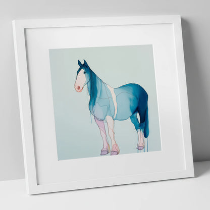 Fluid Cerulean Equine horse breed art print in white frame