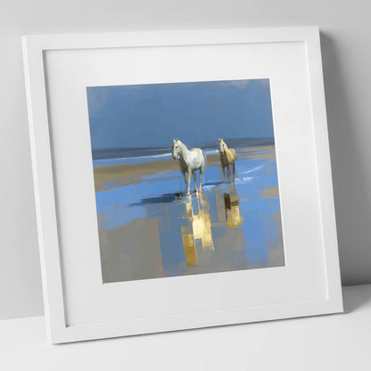 Coastal Reflections horse landscape art print in white frame