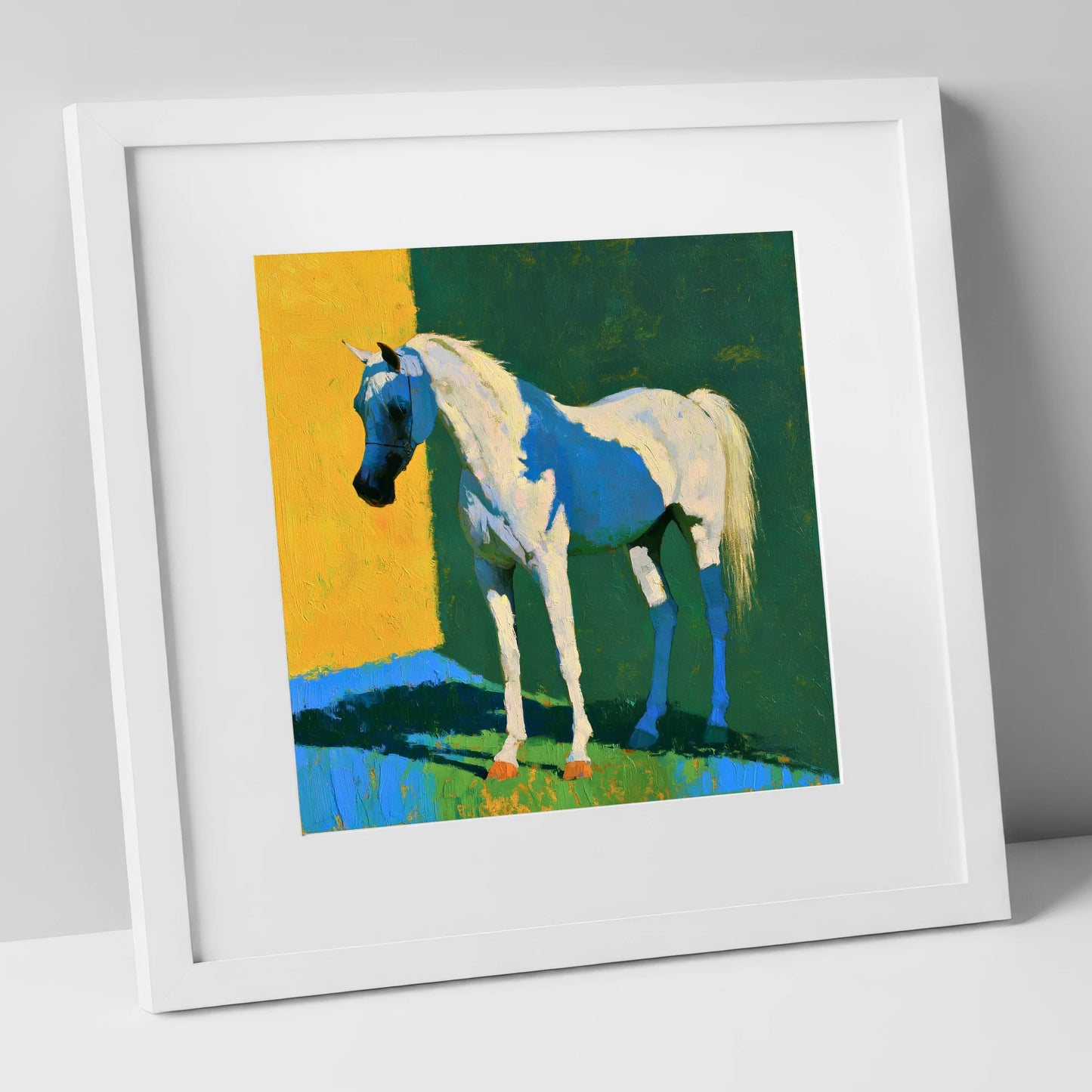 Grey Arabian in Vibrant Light horse breed art print in white frame