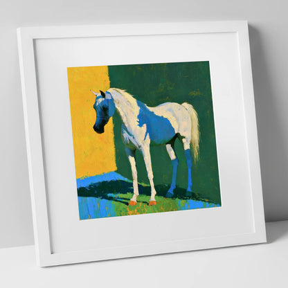 Grey Arabian in Vibrant Light horse breed art print in white frame