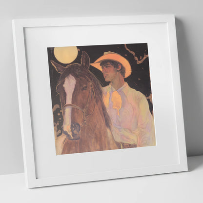 Under the Prairie Moon western horse art print in white frame
