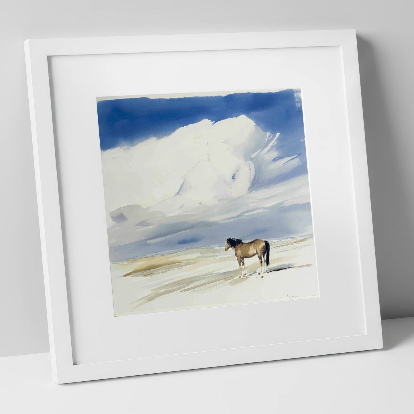 Beneath the Gathering Sky horse landscape art print in white frame
