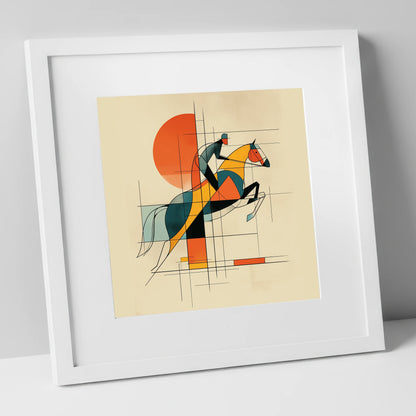 Structured Flight show jumping horse art print in white frame