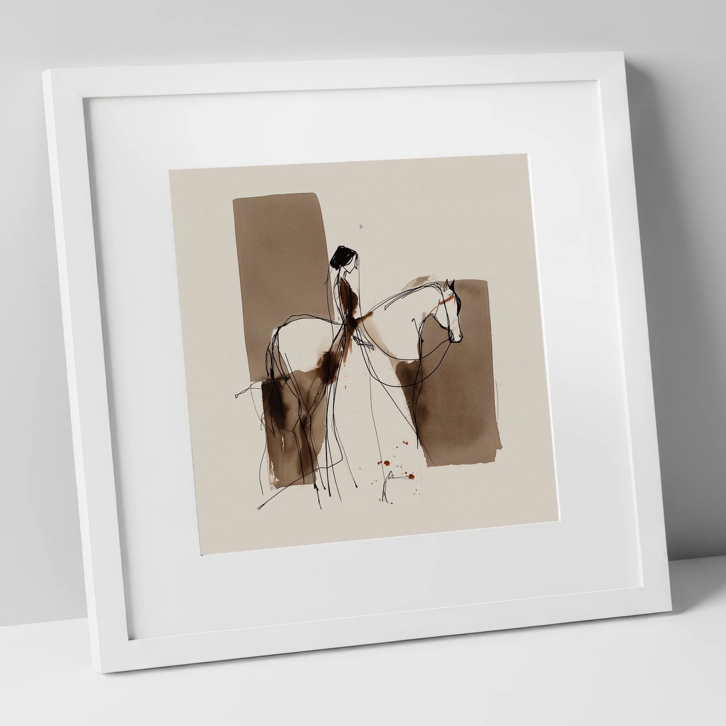 Fluid Connection horse & rider art print in white frame