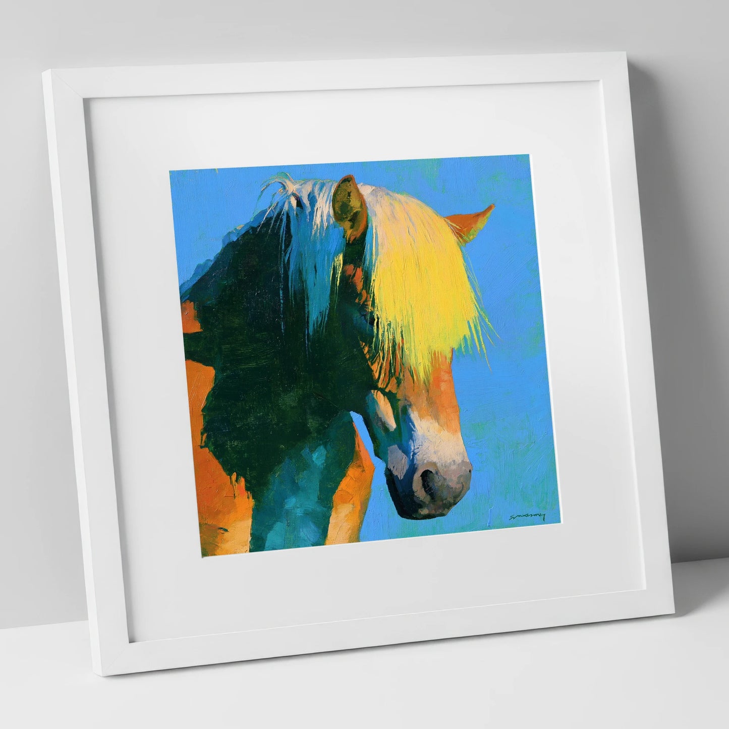 Colourful Chestnut Horse Profile horse breed art print in white frame