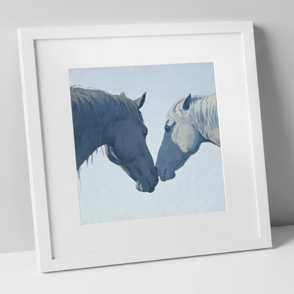 Gentle Connection horse portrait art print in white frame
