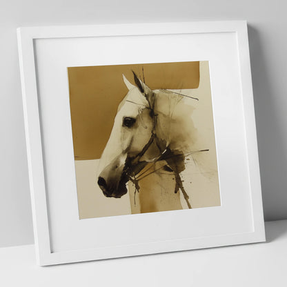 Sepia Equine Study horse breed art print in white frame