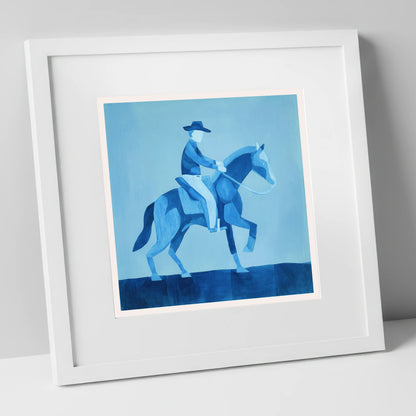 Azure Western Cadence western horse art print in white frame