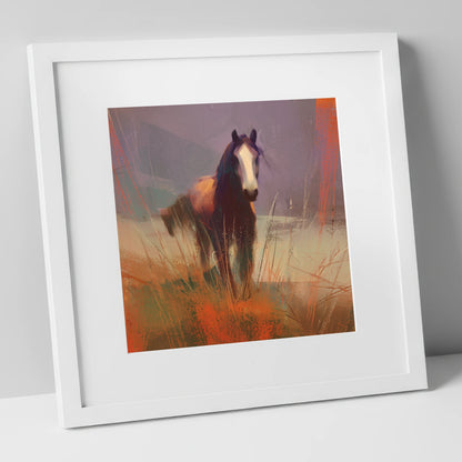 Autumn Sienna Portrait wild horses art print in white frame