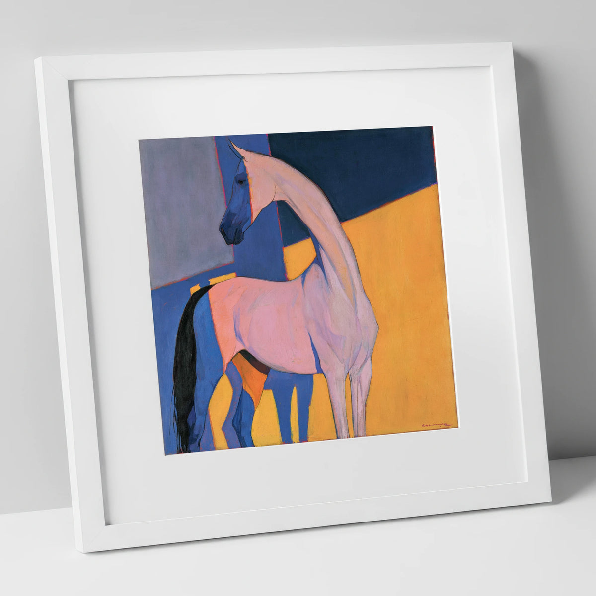 Vibrant Colour Block Horse horse breed art print in white frame