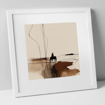 Solitary Western Horizon western horse art print in white frame