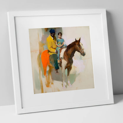Shared Journey horse & rider art print in white frame