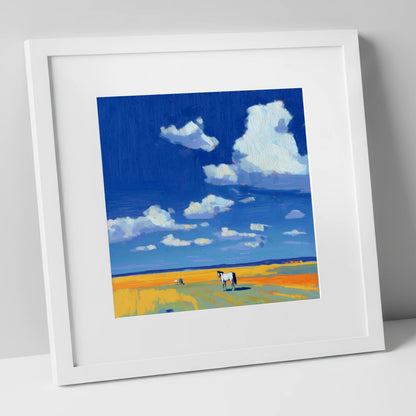Beneath the Ultramarine Sky horse landscape art print in white frame