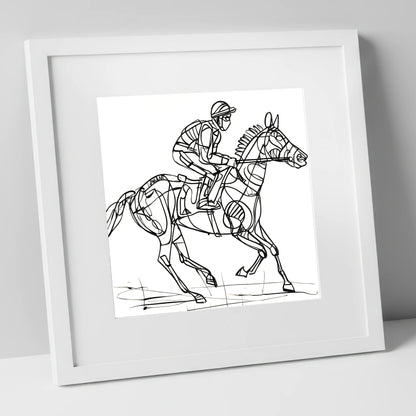 Geometry of Speed racing horse art print in white frame