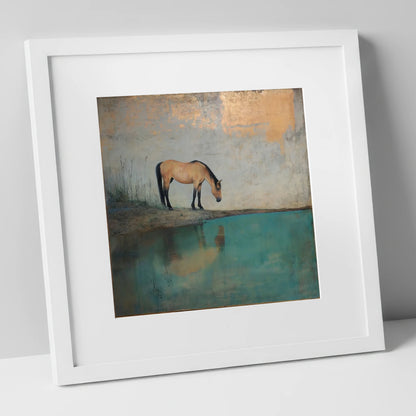 Gilded Reflection horse landscape art print in white frame