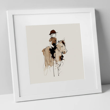The Young Equestrian horse & rider art print in white frame