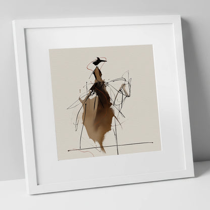 Elegant Sepia Rider horse & rider art print in white frame