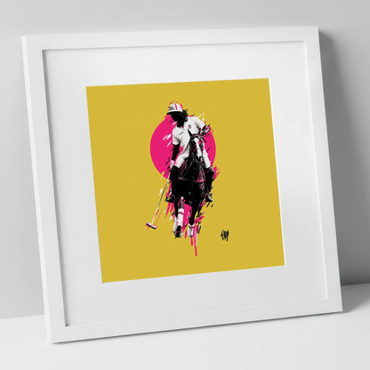 The Vibrant Chukka polo horse art print in white frame