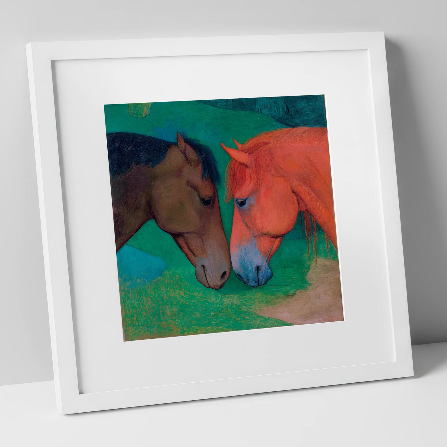 Gentle Companions horse portrait art print in white frame