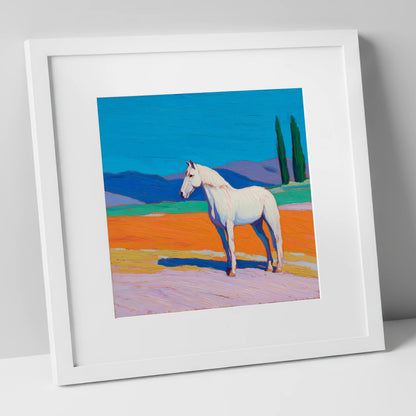 Radiant White Equine horse breed art print in white frame