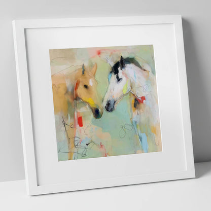 Whispered Secrets horse portrait art print in white frame