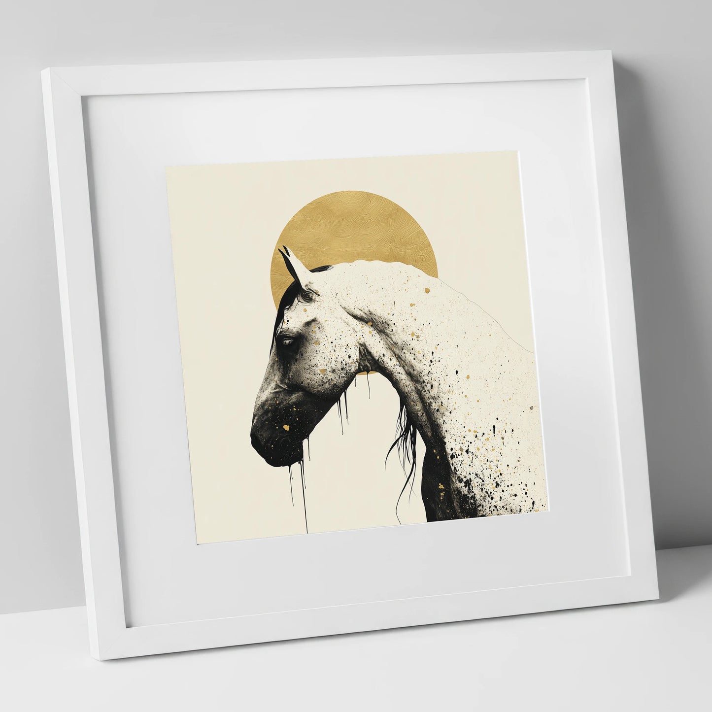 Gilded Equine Profile horse breed art print in white frame