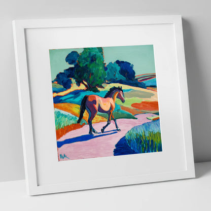 Technicolour Trot horse breed art print in white frame
