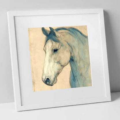 Parchment Profile Study horse portrait art print in white frame