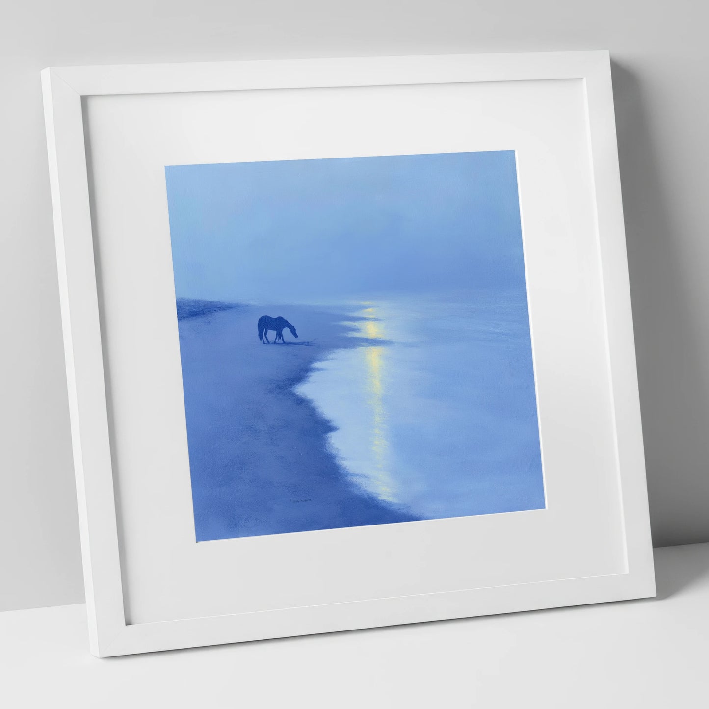 Solitude By The Shore horse landscape art print in white frame