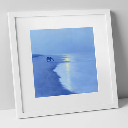 Solitude By The Shore horse landscape art print in white frame