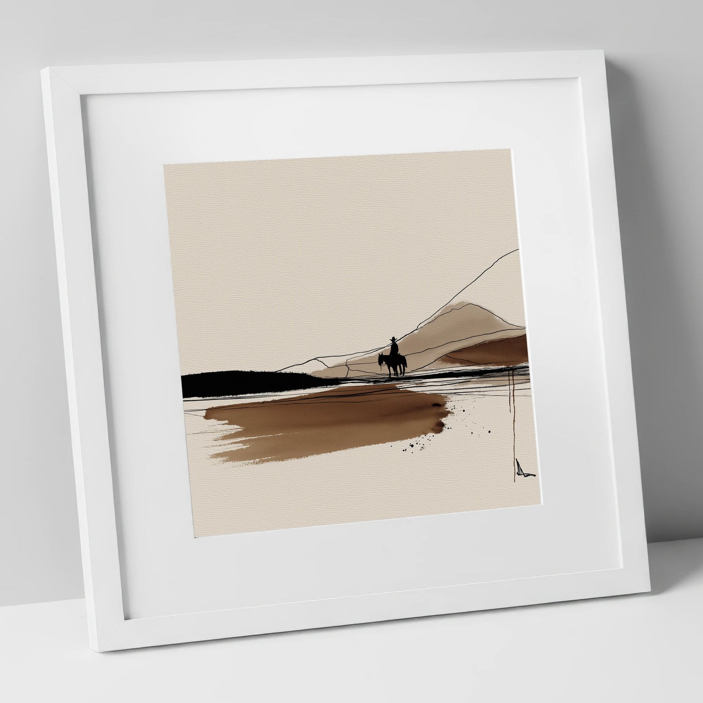Frontier Silhouette western horse art print in white frame