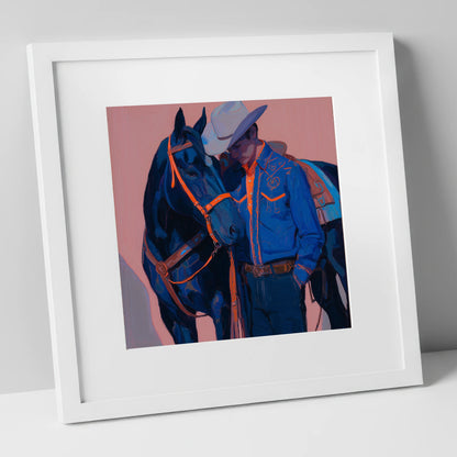 Electric Indigo Bond western horse art print in white frame