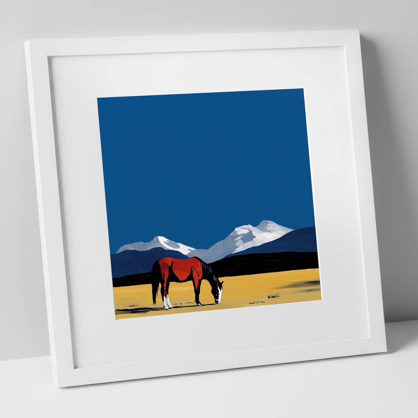High Country Solitude horse landscape art print in white frame