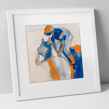 Bold Racing Silks racing horse art print in white frame