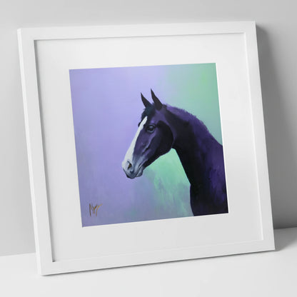 Amethyst Equine Profile horse portrait art print in white frame