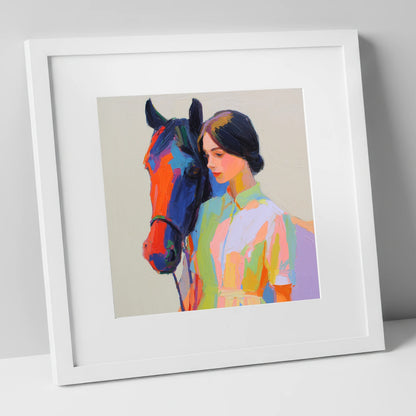 Radiant Companionship horse & rider art print in white frame
