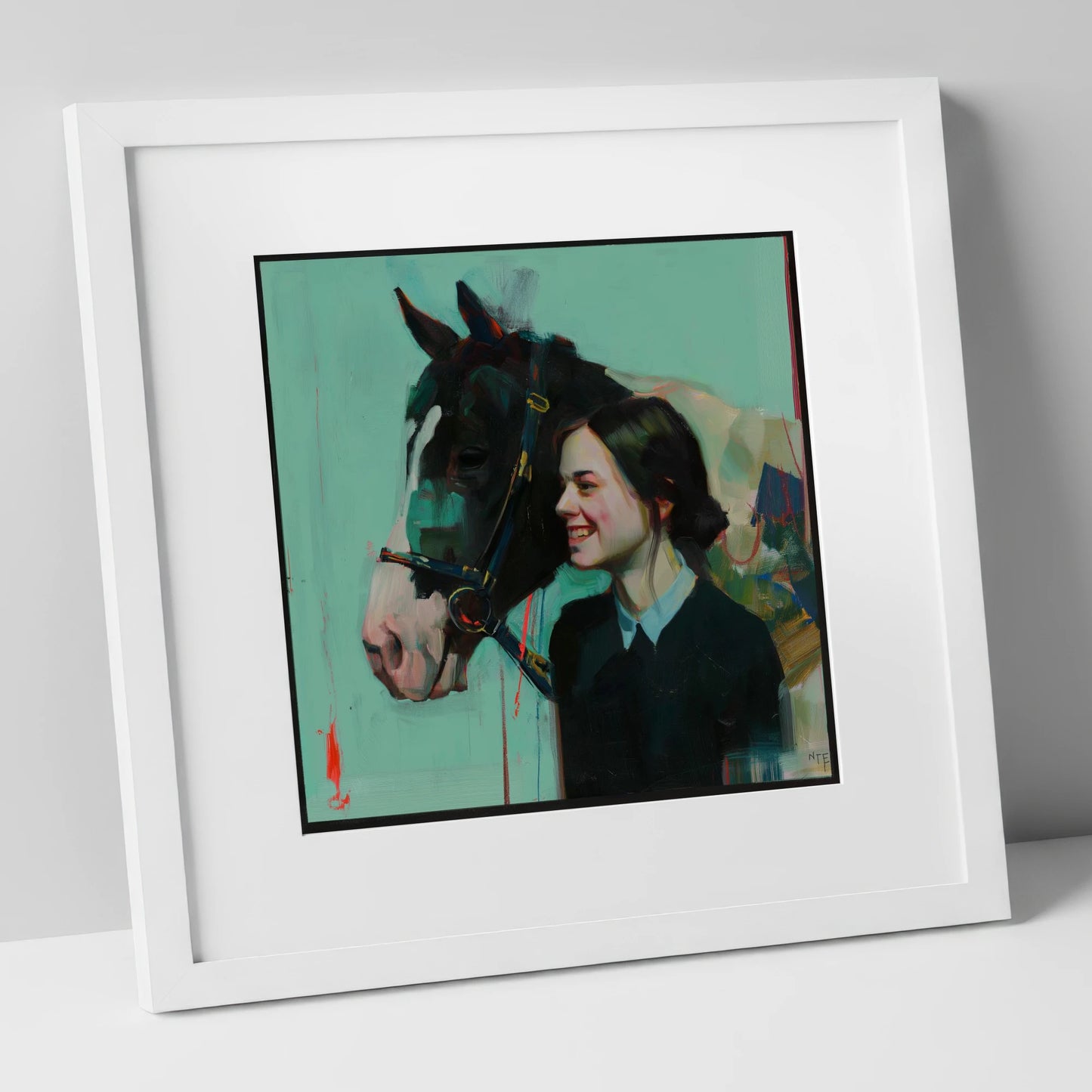 A Shared Understanding horse & rider art print in white frame