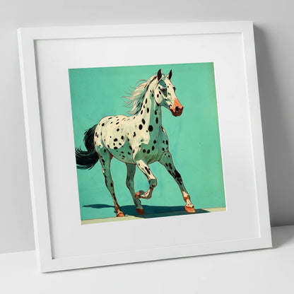 Teal Leopard Appaloosa horse breed art print in white frame
