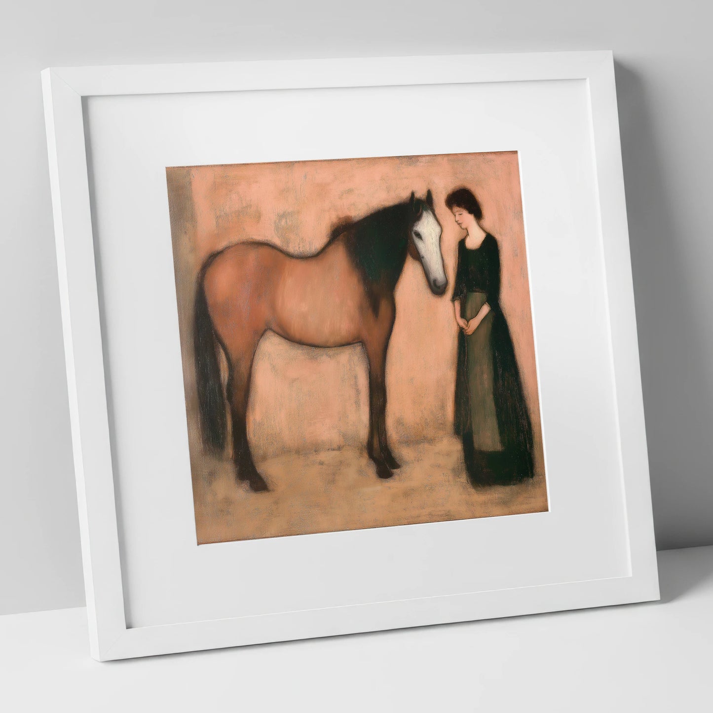 The Quiet Bond horse & rider art print in white frame