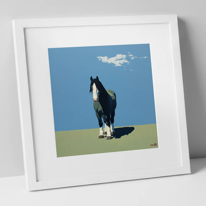 Cerulean and Shadow horse breed art print in white frame